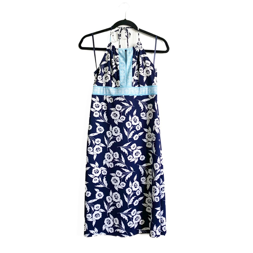 Ann Taylor LOFT Halter Summer Dress Blue Floral Size 4